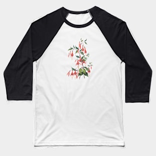 Red Fuchsia Plant Vintage Botanical Illustration Baseball T-Shirt